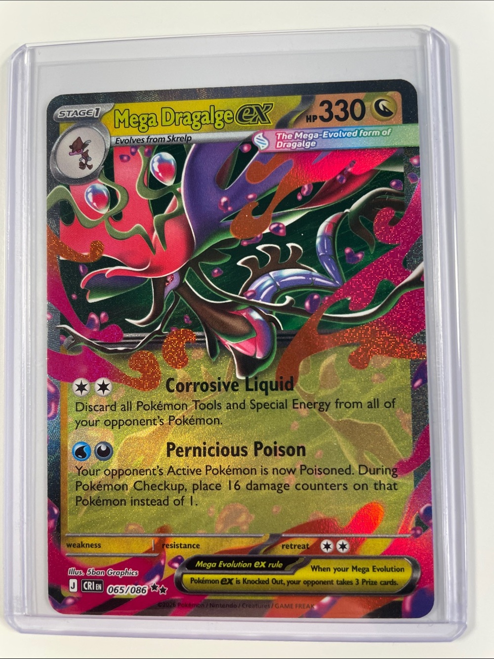 Pokemon Mega Dragalge EX Holo Pink Purple Green Card